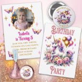 Verjaardagsmeisje roze, Paarse en gouden eenhoorn T-shirt