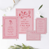 Roze-Rode Hand-Drawn Lijst Wedding RSVP Reactie