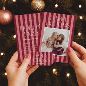 Roze en bordeaux gestreepte moderne kerstfoto magneet