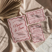 Moderne roze vet funky retro chique bruiloft detai informatiekaartje