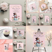 Roze & Goud Kleine Sneeuwvlokken Sneeuwman Baby sh Kaart