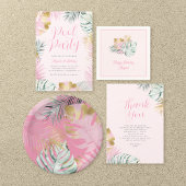 Modern Roze & Goud Tropische bladeren Verjaardagsf Papieren Bordje