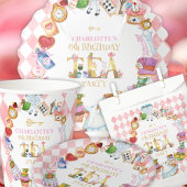 Pink Alice in Wonderland 6th birthday Invitation Kaart