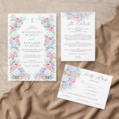 Blue Hydrangea and Pink Rose Floral Garden Wedding Kaart (Personaliseer de collectie van deze zelfstandige maker.)