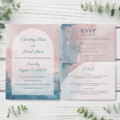 Roze en Blauwe Waterverf verlovingsfeest Kaart (Personaliseer de collectie van deze zelfstandige maker.)