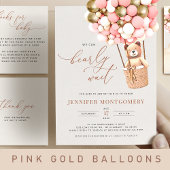 Roze Goud Beer Ballonnen Baby shower Meisje All In One Uitnodiging