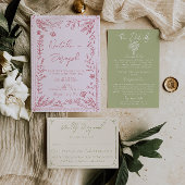 Whimsy Pink Hand Drawn Floral Garden Save The Date