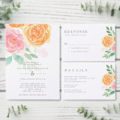 Elegant roze en Oranje Waterverf Rozen bruiloft Kaart (Personaliseer de collectie van deze zelfstandige maker.)