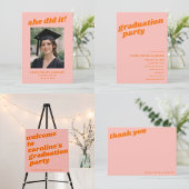 Pink Orange Retro Bold Grad Party Keepsake Advieskaart