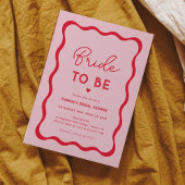 Retro Roze en Red Modern Wavy Vrijgezellenfeest Kaart