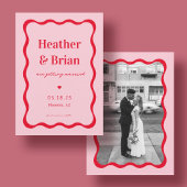 Retro Wavy Pink and Red Wave Wedding Save The Date