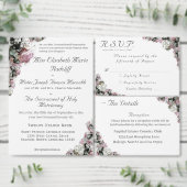 Roze & Witte Bloemen Katholieke bruiloft uitnodigi Kaart (Personaliseer de collectie van deze zelfstandige maker.)