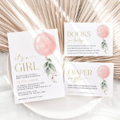 Roze ballon, Eucalyptus, Griekenland, Baby shower All In One Uitnodiging