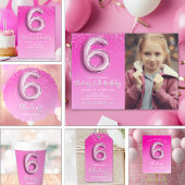 Birthday Girl 6th - with Pink Ballon Number Papieren Bordje