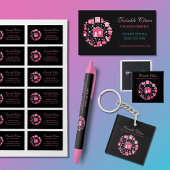 Cute Pink Black Supplies Cleaning Service Business Vierkante Button 5,1 Cm