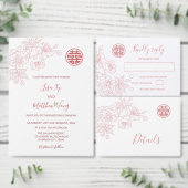 Bloemen Stoffige Roze Chinese Bruiloft Bedankkaart (Personaliseer de collectie van deze zelfstandige maker.)