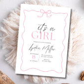 Pink Bow Baby shower Uitnodiging, Meisje Baby show Cadeaulabels