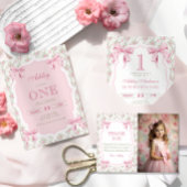 Schattigee Roze Coquette Bow 1e verjaardag Cadeaulabel