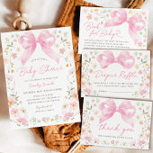 Roze Strik Bloemige Baby Shower Uitnodiging