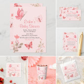 Girly Cute Pink Butterflies Baby shower Kaart
