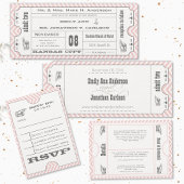 Roze Chevron Zig Zag  Modern Ticket Wedding Kaart