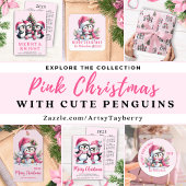 Custom Elegant Vrolijk Kerstfeest Schattige Pinguï Etiket