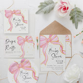 Modern Roze Coquette Bow Baby shower Meisje Informatiekaartje