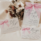Roze Coquette Bow Date Night Vrijgezellenfeest Informatiekaartje