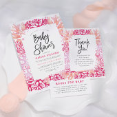 Roze Koraal Nautisch Baby shower Dank u Bedankkaart