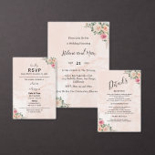 Pink Cream Floral Elegant Wedding Invitation Kaart (Personaliseer de collectie van deze zelfstandige maker.)