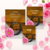 Roze Daisy en Hoefijzer Wedding sparen de Datum Magnetische Uitnodiging