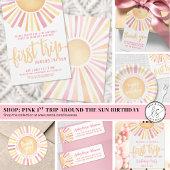 Zonneschijn Roze Zon 1e Verjaardagsfeest Papieren Bordje