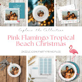Tropical Christmas Pink Flamingo & Palm Tree Photo Feestdagen Kaart