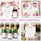 Pink Floral | 100e Budget Verjaardag Uitnodiging
