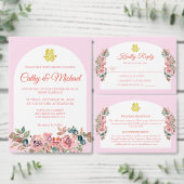 Roze witte bloemenboog Chinese bruiloft dubbel xi Kaart (Personaliseer de collectie van deze zelfstandige maker.)