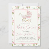 Pink Floral Carriage Baby shower Waterfles Etiket