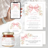 Pink Floral Bow Baby in Bloom Shower Kaart