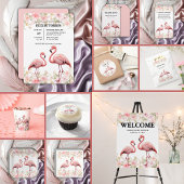 Roze Bloemen Elegant Flamingo Baby shower Servet