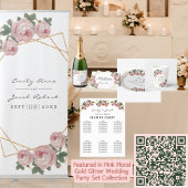 Elegant Gold Glitter Geo Pink Floral Table Number Aankondiging