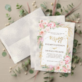 Pink Peony Floral Gold Script and Lijst Delay Date Briefkaart (Personaliseer deze collectie van deze onafhankelijke maker. Test)
