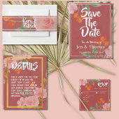 Roze bloemige gouden elegante ontvangstmenu