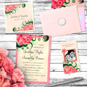 Hibiscus bloemenroze bruiloft goed wensen informatiekaartje