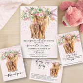 Roze Schotse Hooglanders Bloemen Baby Shower Acryl Uitnodigingen