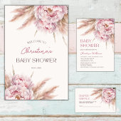 Roze Waterverf Bloemen Baby shower Dank u kaart