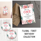 Roze Bloemen 1e Verjaardag Welkom Poster