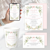 Schattigee Roze Baby in Bloom Baby shower Luier Ra Informatiekaartje