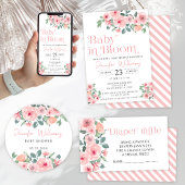 Schattige roze pioenen baby shower luier loterij t reclamebord met voetstuk