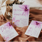 Roze Bloem Minimalistische elegante bruiloft Programmakaart