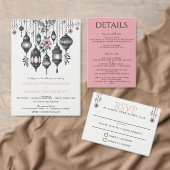 Pink Flowers and Lanterns QR Code Informatiekaartje (Personaliseer de collectie van deze zelfstandige maker.)