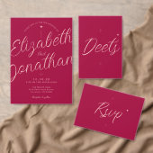 Roze Fuchsia Retro Moderne Trouwdag QR Code Kaart (Personaliseer de collectie van deze zelfstandige maker.)